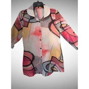 NEW TRISHA TYLER women's button down blouse in pink/gray